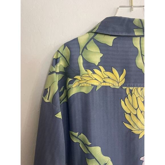 Tommy Bahama XL Silk Button Down Shirt Hawaiian Blue Green Yellow Resort Floral - Picture 9 of 11